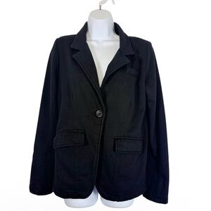 LA Kitty Black Knit Blazer Jacket Women’s SzL Tailored Casual Chic Minimalist